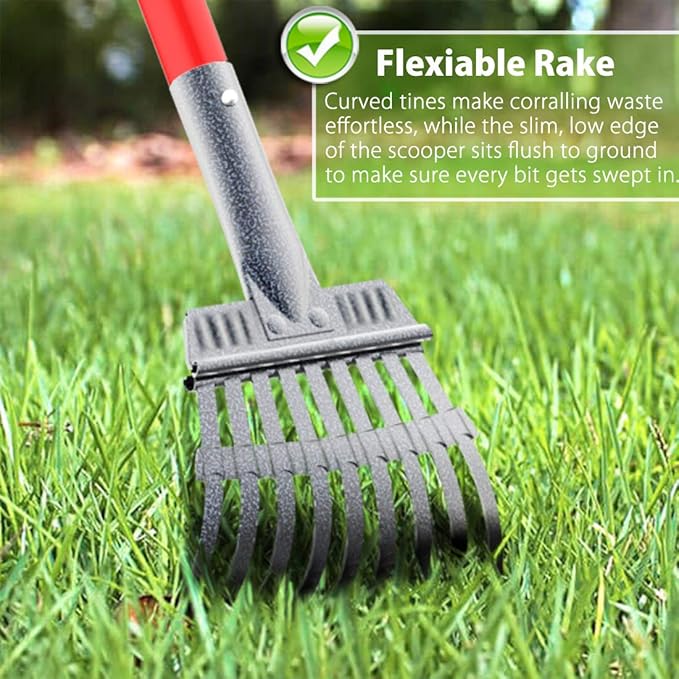 Larger Heavy Duty Pooper Scooper for Dogs-Rake, Spade,Tray Set with Long Handle,No Bend Down Easy Cleanup,Great for Yard Grass Gravel Dirt,Use for Large Small and Multi Dogs
