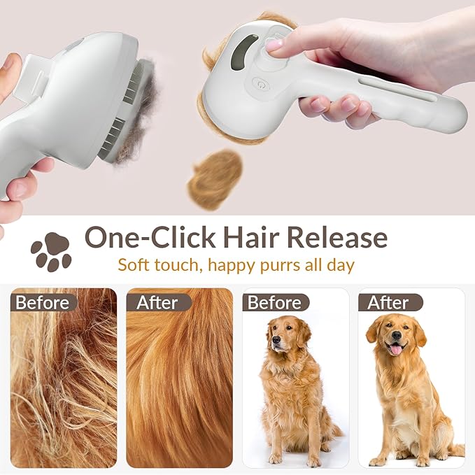 Pet Steam Brush for Dog & Cat, Water Brush for Long & Short Haired Pets with Mist Spray, Deshedding Tool, Pet Hair, Tangle-Free Grooming Brushs for Long/Short Haired Pets