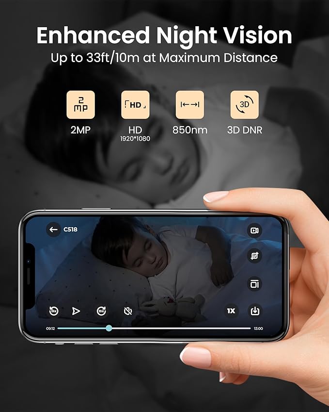 Anlapus 4 x 2MP Home Security Indoor Camera, C518 1080p Pan/Tilt WiFi Camera, 2.4/5 GHz 360° Plug-in Camera, Motion Detection, One-Touch Call, Auto Track, Night Vision (Memory Card Not Include)