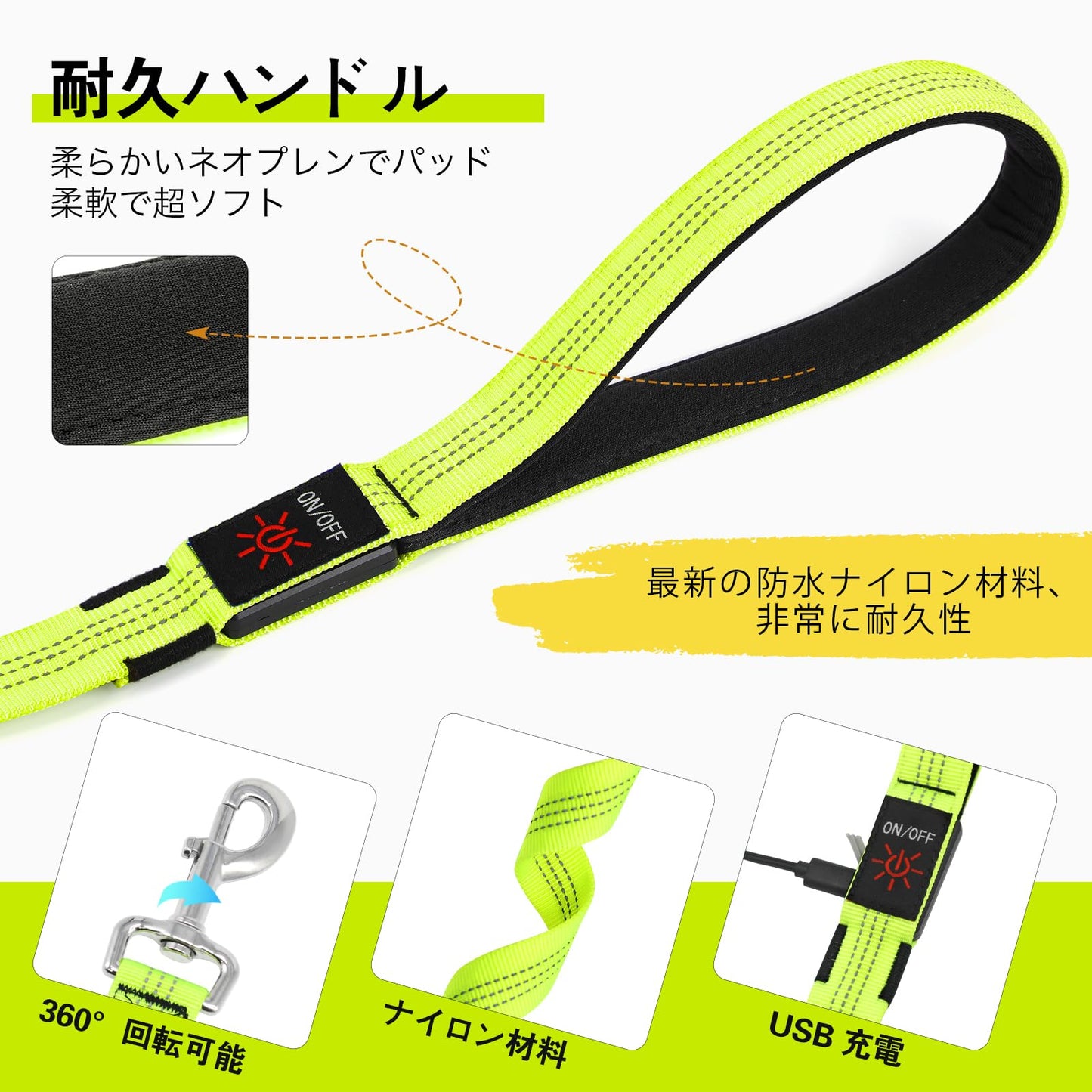 Dolitego Light Up Dog Leash, 5 Ft LED Dog Leash Rechargeable Pet Leashes Glow in The Dark Dog Lights for Night Walking (Green)