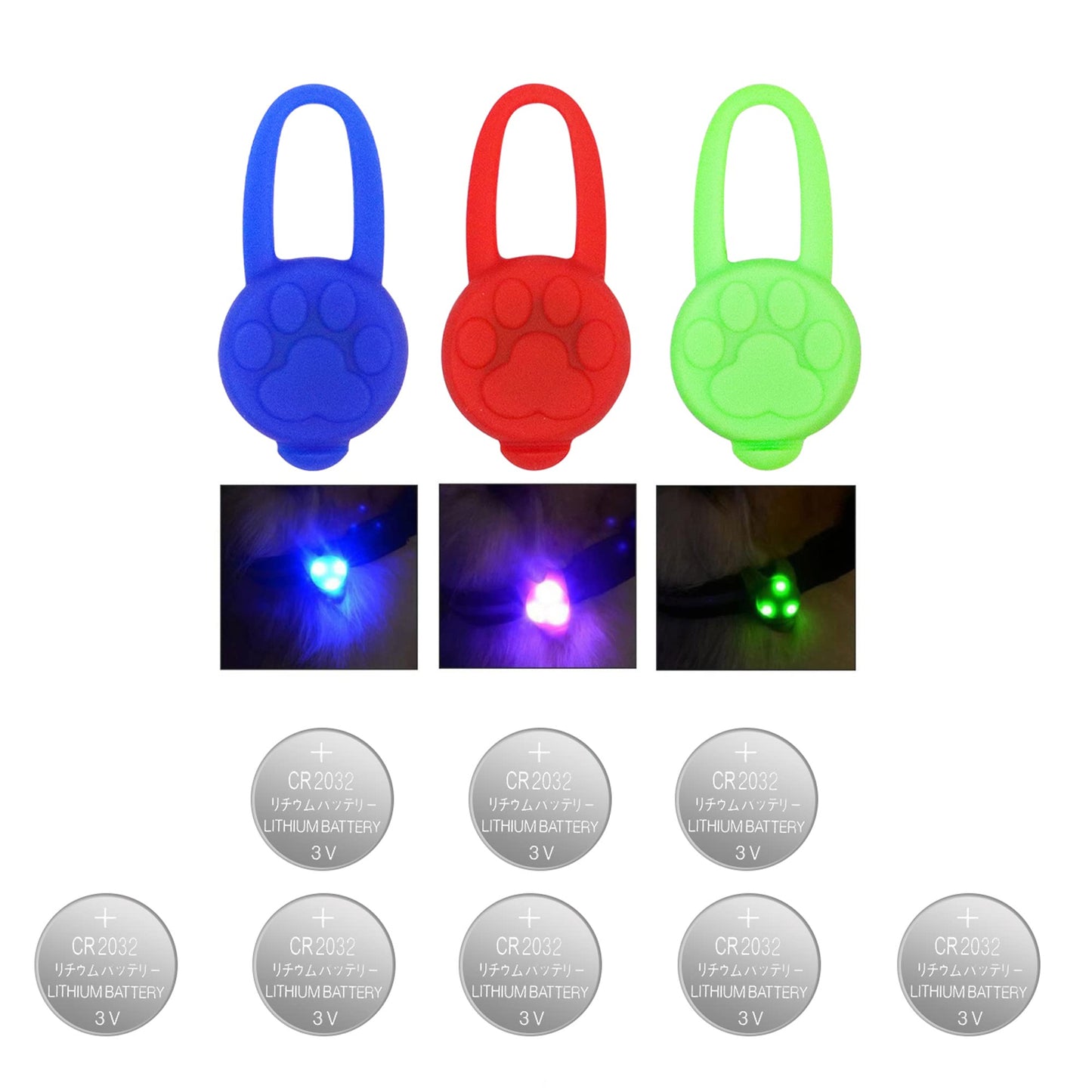 Avando Dog Collar Light, Dog Lights for Might Walking Waterproof Silicon LED Dog Collar Safety Night Walking Lights for Dog and Cat - Batteries Included (3 pcs)