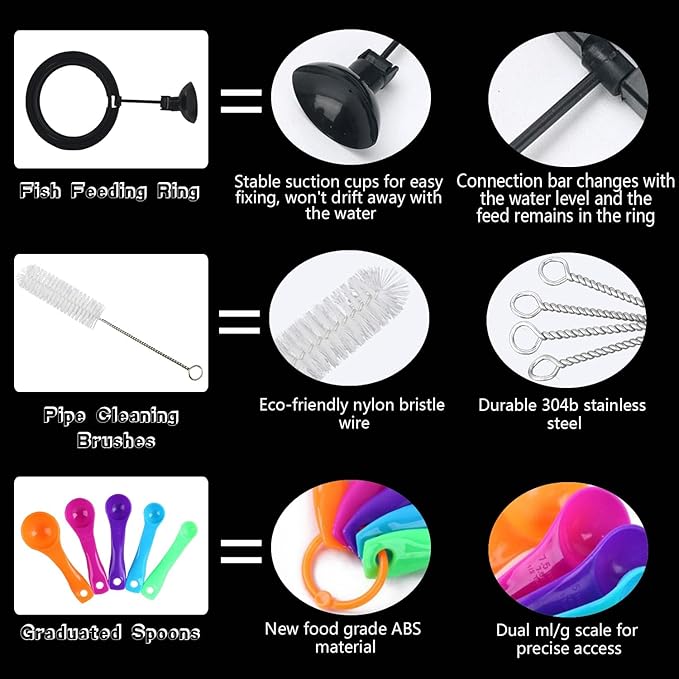 Fish Feeding Ring, Shrimp Feeding Dish, and Feed Measuring Spoon - Ideal Betta Fish Toys and Aquarium Feeding Accessories with Coral Feeder and Shrimp Feeding Tube