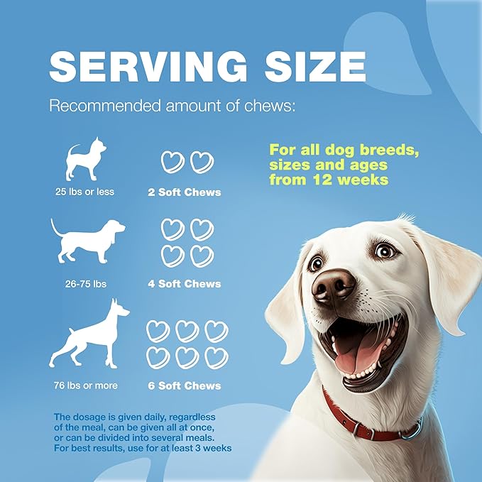 Hemp Calming Chews for Dogs Anxiety - Dog Calming Treats with Melatonin, Valerian Root, Chamomile Extract & Vitamin B Complex - Canine Chews for Vet Visits, Grooming, Travel, Thunderstorms, Fireworks