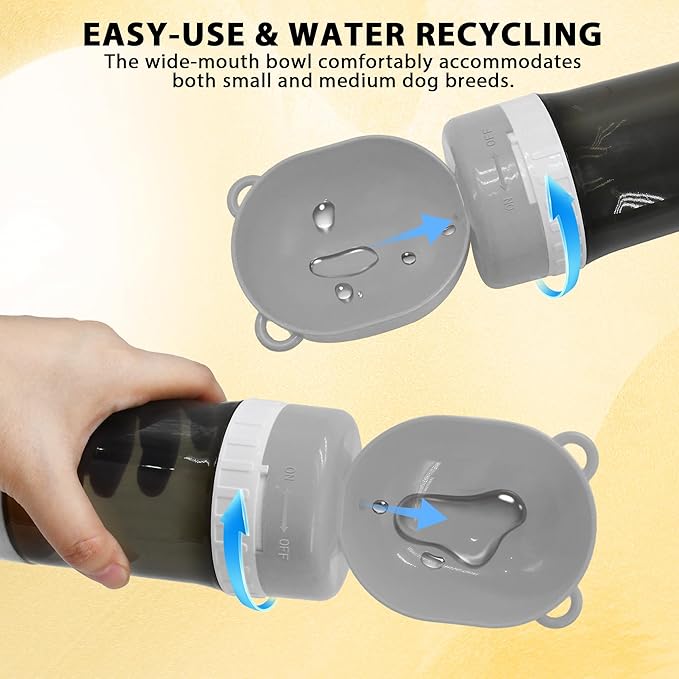 2-in-1 Pet Travel Water Bottle & Food Container - 14 oz Water + 6 oz Food Dispenser, Leak-Proof Portable Dog Water Bottle Bowl for Walking, Hiking, Camping Grey