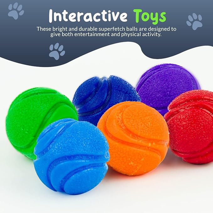 SuperFetch Dog Balls 1.5 Inch No Squeak Toy for Small Dogs Teething Toys for Puppies Rubber Balls for Fetch, Training, Boredom and Solo Play - 6 Pack