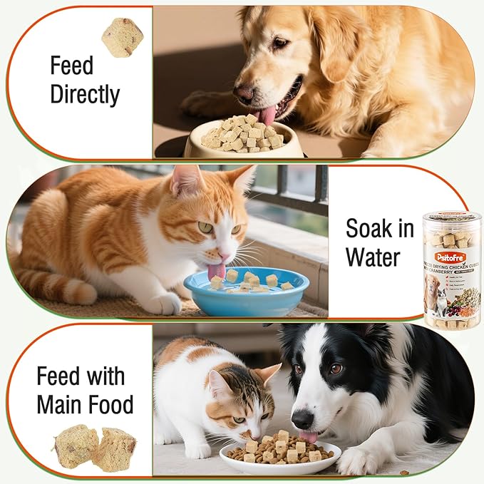 Freeze-Dried Chicken Cat Treats, Chicken Cube Snacks with Cranberry for Pets, High Protein Chickens Dog Treat Bite-Sized Pieces