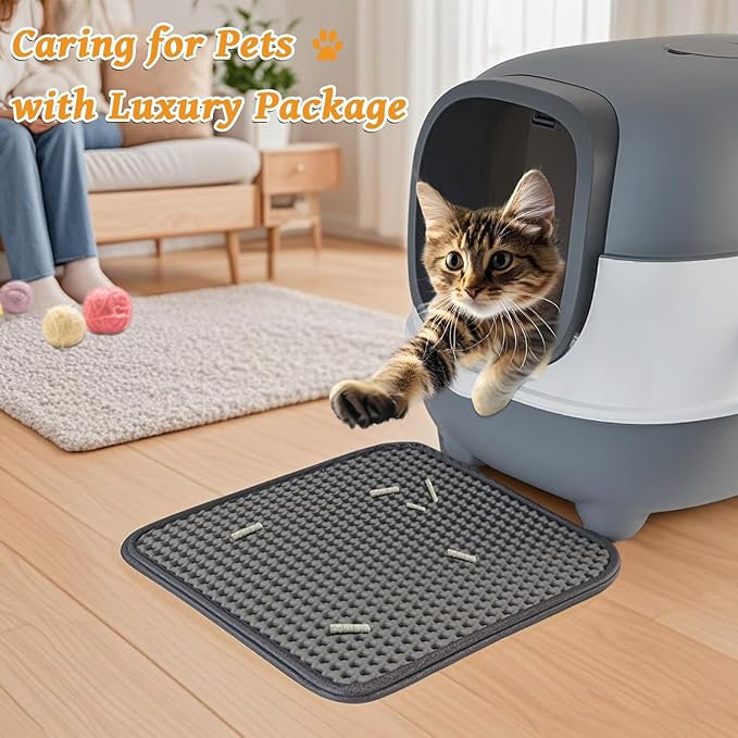 Large Cat Litter Box with Cat Litter Scoop, Foldable Litter Box with Lid, Front Entry and Exit Leak-Proof Litter Cat Box, Odor Control, Easy to Clean (Grey)