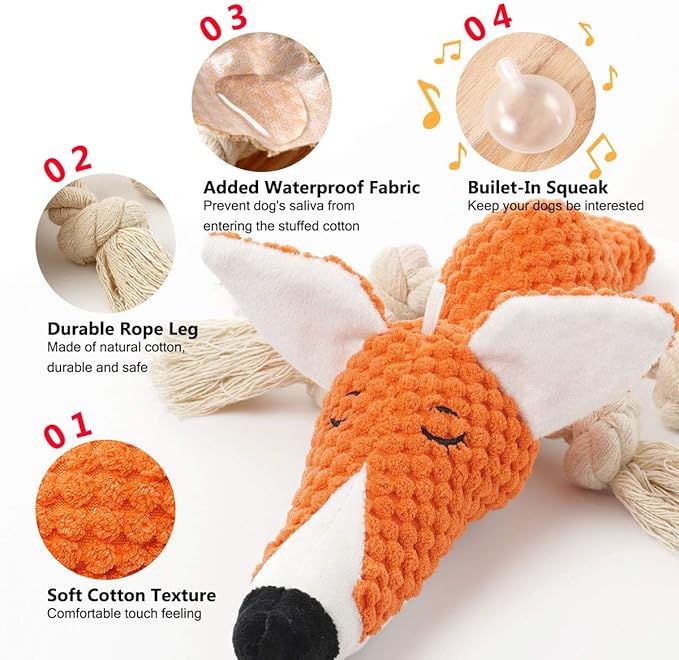 Large Dog Toys, Cute Squeaky Dog Toy, Stuffed Animal Plush Toys for Puppies, Durable Dog Chew Toys for Small,Middle,Large Breed (Orange(Fox), Fox)