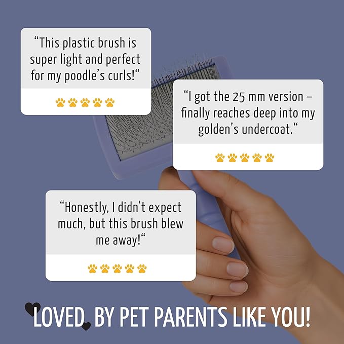 Tauro Pro Line Plastic Long & Short Hair Slicker Dog Brush for Deshedding & Detangling - Purple Slicker Brush for Dog & Cat Grooming - Rectangular, Flexible Cushion & Non-Slip Grip