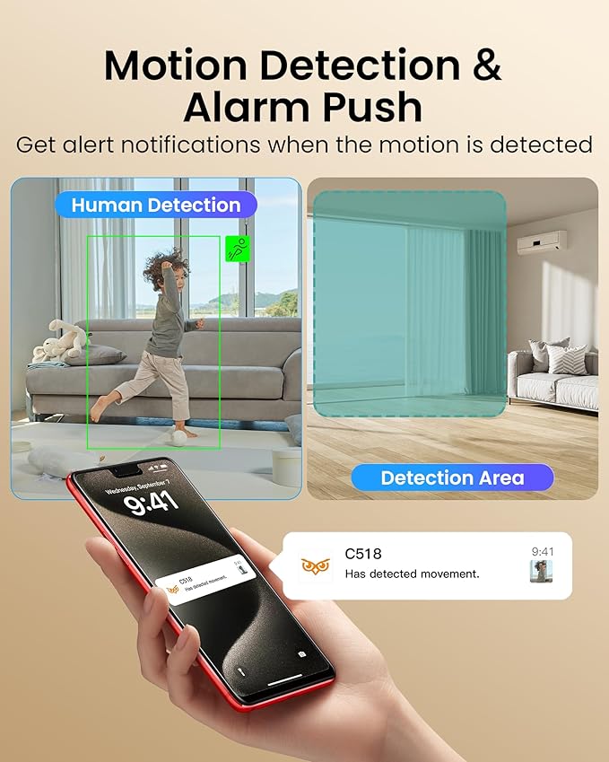 Anlapus 2MP Home Security Indoor Camera, C518 1080p Pan/Tilt WiFi Camera, 2.4/5 GHz 360° Plug-in Camera, Motion Detection, One-Touch Call, Auto Tracking, Night Vision (Memory Card Not Include)