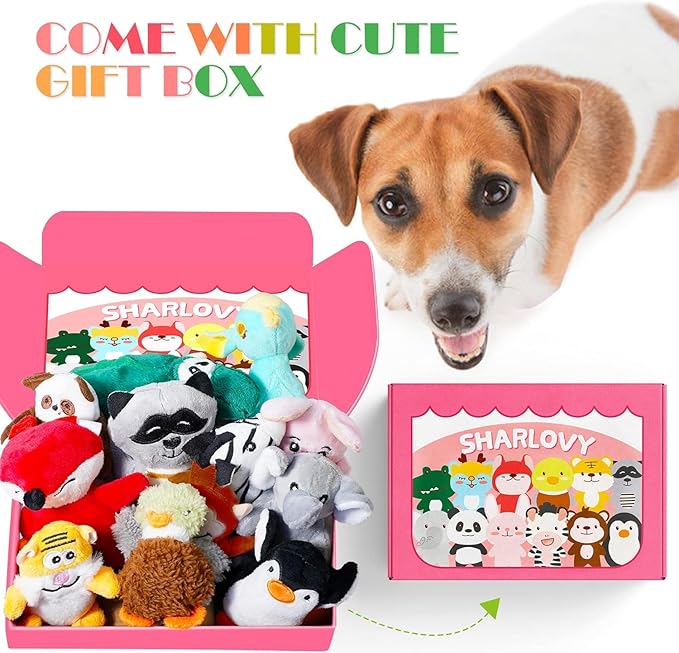 SHARLOVY Dog Squeaky Toys for Small Dogs,Stuffed Animal Puppy Toy,Cute Puppy Chew Toy for Dog Teething, for Small to Medium Dogs,Soft Plush Pet Toys Pack 12 in Gift Box