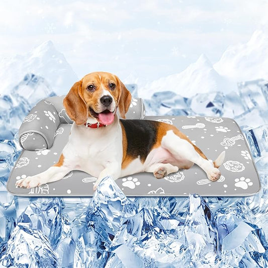 MH MYLUNE HOME Dog Cooling Mat with Supportive Pillows, 39"x28" Arc-Chill Fiber & Endothermic Color Changing Self Cooling Pad, Foldable & Washable Non-Toxic Summer Pet Blanket