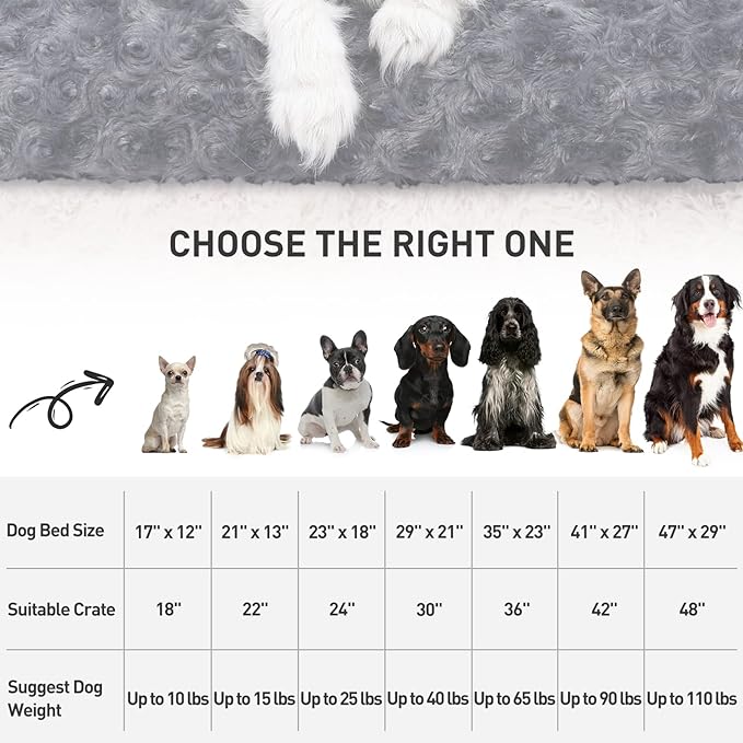 KSIIA Washable Dog Bed Deluxe Plush Dog Crate Beds Comfy Kennel Pad Anti-Slip Pet Sleeping Mat for Large, Jumbo, Medium, Small Dogs Breeds, 23" x 18", Dark Grey