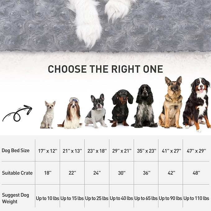 KSIIA Washable Dog Bed Deluxe Plush Dog Crate Beds Comfy Kennel Pad Anti-Slip Pet Sleeping Mat for Large, Jumbo, Medium, Small Dogs Breeds, 35" x 23", Dark Grey