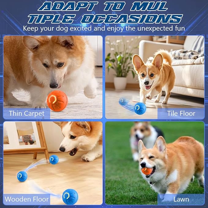 2 Pcs Shaky Ball Toy for Dogs,2025 New Shaky Dog Ball,Upgrad Interactive Dog Ball Automatic Moving Dog Toy Ball,USB Rechargeable Vibrating Dog Ball Remote Control Pet Ball for All Dogs(Orange+Blue)
