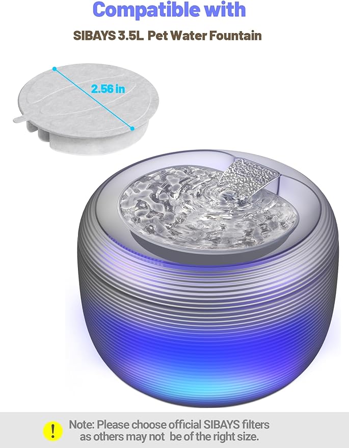 SIBAYS Cat Water Fountain Filters, Pet Water Fountain Filter Replacement for 3.5L/118oz Pet Fountain, Food Grade Activated Carbon and PP Cotton, 16pcs Filters+ 16pcs Pump Sponges+ 2pcs Muffler Sponges