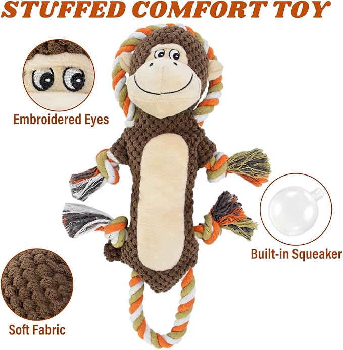 Squeaky Durable Dog Toy Large Breed, Tug of War Dog Interactive Toy, Stuffed Plush Puppy Toy with Crinkle Paper for Small, Middle, and Big Dogs Monkey,Orangutan Shape