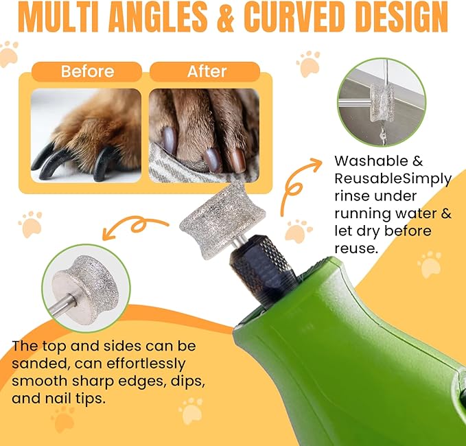 CAELUM Diamond-Coated Pet Nail Grinder Bit, 1/8” Shank for Dremel Nail Tools, Durable & Low-Noise Nail Trimmer for Dogs, Top & Side Grinding, Gentle, Precise Nail Grooming(80grit)