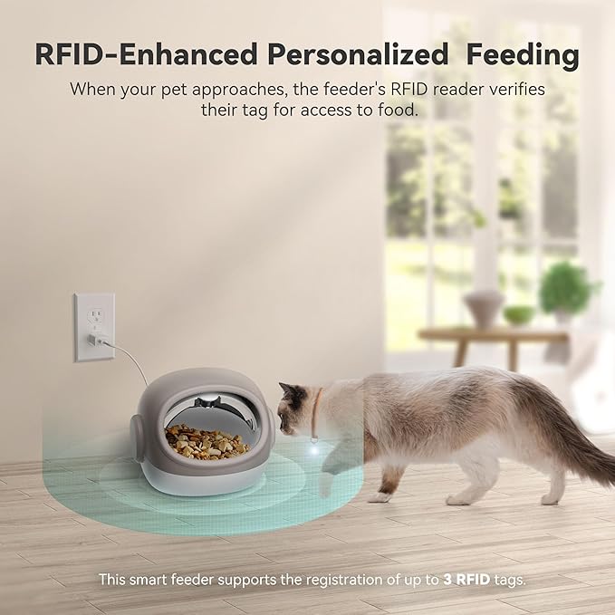 Upgraded RFID Cat Feeder with Collar Sensor – 4 Feeding Modes, Anti-Theft Pet Feeder for Multi-Cat Households, Timed Collar-Activated Feeder for Special Diets & Portion Control (2 Collar)