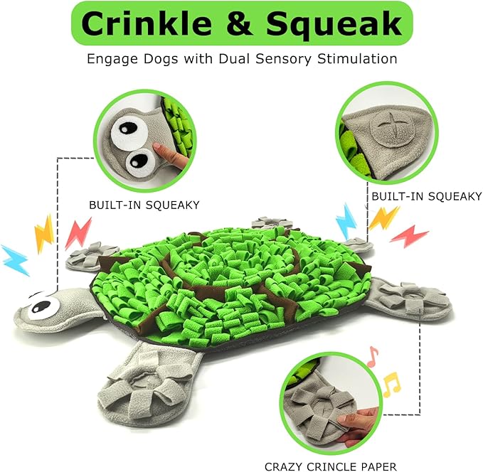 Snuffle Mat for Dogs, Tortoise-Themed Slow Feeder for Small/Middle/Large Breed, Durable Washable Portable Pet Feeding Mat, Nose Work Training Pad, Anxiety Relief & Mental Stimulation(S, Green)