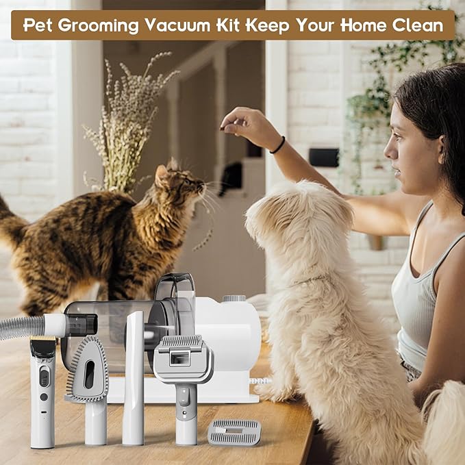 Dog Gromming Vacuum, Pet Grooming Kit with Pet Clipper, Dog Vacuum for Shedding Grooming, 2.5L 6-in-1 Low Noise Grooming Kit for Dogs Cats at Home