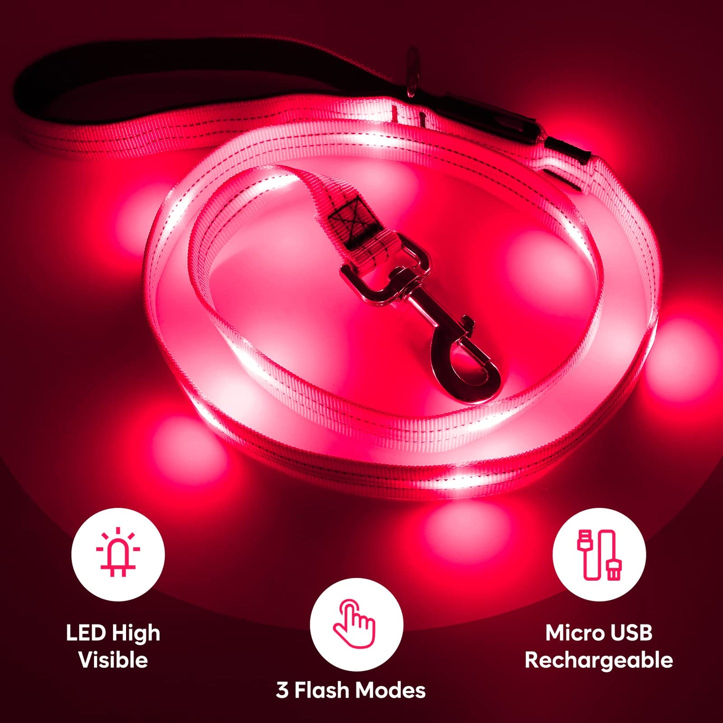 KOSKILL 4 Ft Led Dog Leash, Rechargeable Light Up Dog Leash Waterproof, Safety Glow in The Dark Dog Leash for Night Walking, Nylon Reflective Leashes with Padded Handle for Small Medium Large Pets