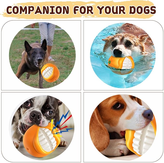Indestructible Dog Squeaky Ball - Tough Chew Toy for Aggressive Chewers, Medium/Large Dogs - Durable Fetch Toy for Indoor, Outdoor & Water Play - Orange