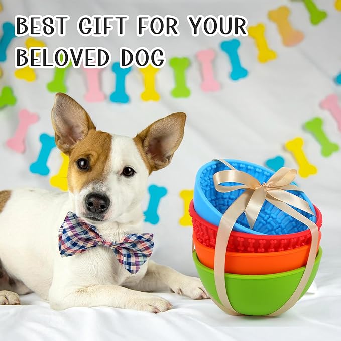 4 Pcs Dog Lick Bowl Wobble Silicone Dog Slow Feeder Bowl Lick Mat Interactive Toy Enrichment Feeder for Cat Pet Oral Health for Boredom Anxiety Relief, Calming, 4 Colors