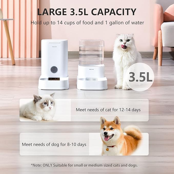 PAWGETHERยฎ 2 Pack Gravity Cat Feeder and Water Dispenser 1 Gallon/3.5L Automatic Cat and Dog Feeder and Waterer with Pet Food Bowl for Puppy Kitten