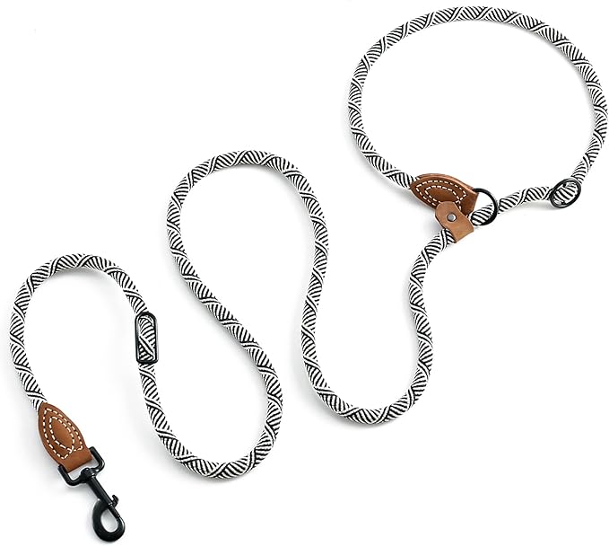 Mile High Life Hands Free Dog Leash, Crossbody Waist Leash with Genuine Leather Connection, Multifunctional Adjustable Slip Lead for Dog Walking Running (White, 7FT)