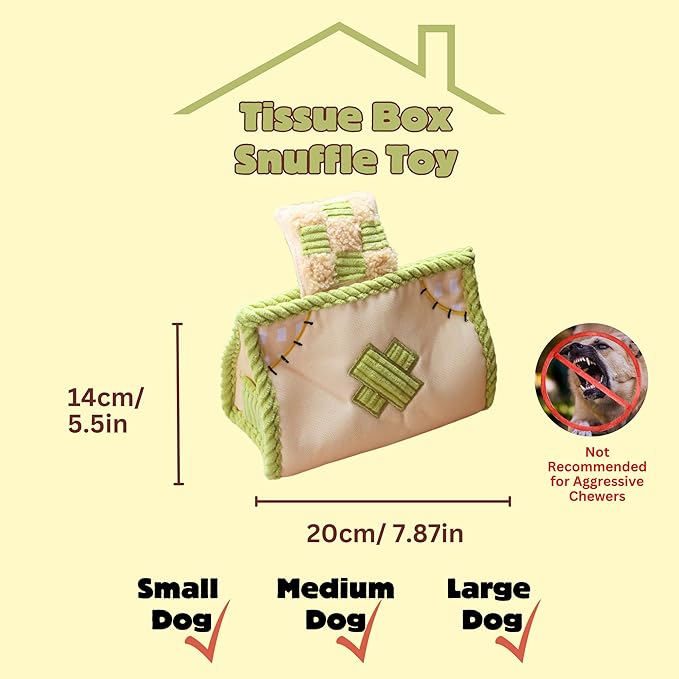 Interactive Dog Toys, Snuffle Puzzle Toys for Small Medium Large Dogs â Durable Hide & Seek Treat Dispenser with Squeaky & Crinkle Sounds, 2-in-1Chew Toy, Dog Birthday for Gifts (Tissue Box)