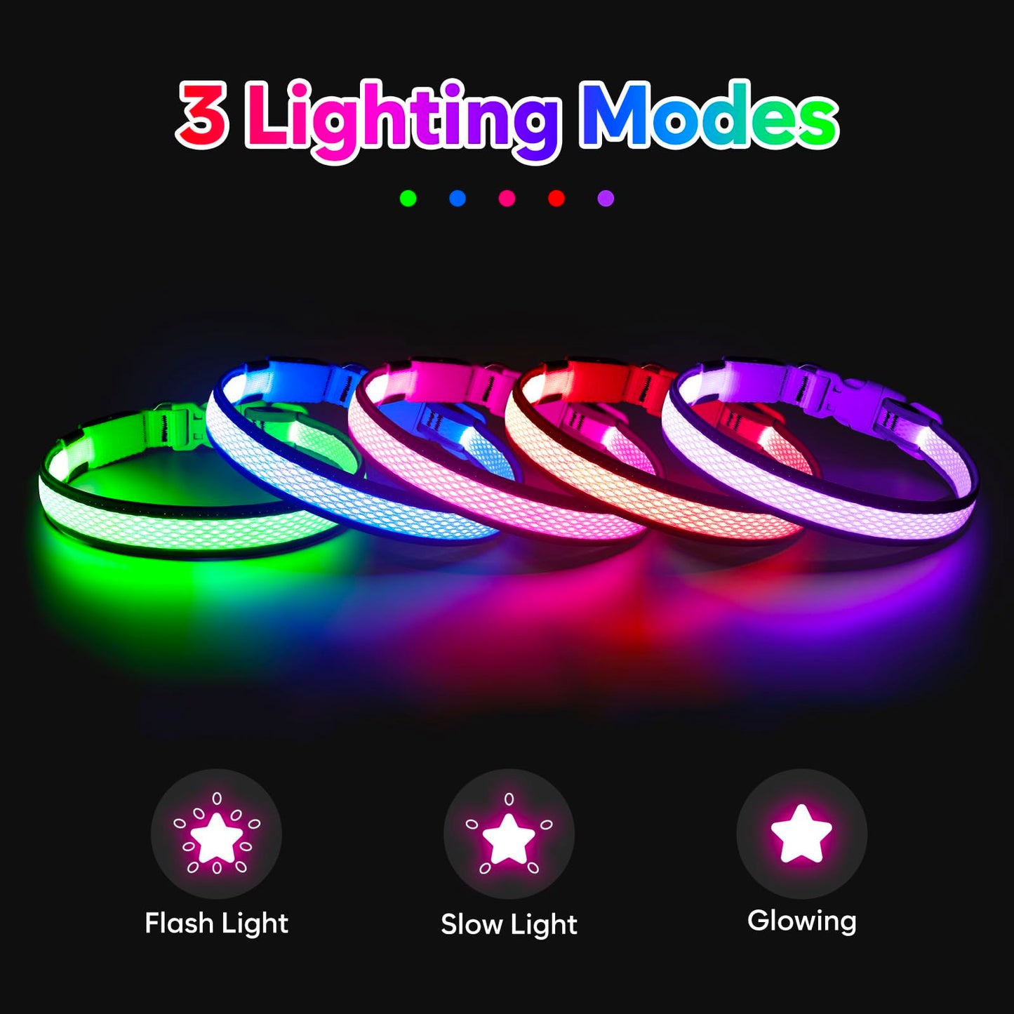 Flashseen LED Dog Collar, Light Up Dog Collar USB Rechargeable, Brightest Dog Lights for Night Walking, Adjustable Dog Collar Light for Dog Safety (Large, Royal Blue)