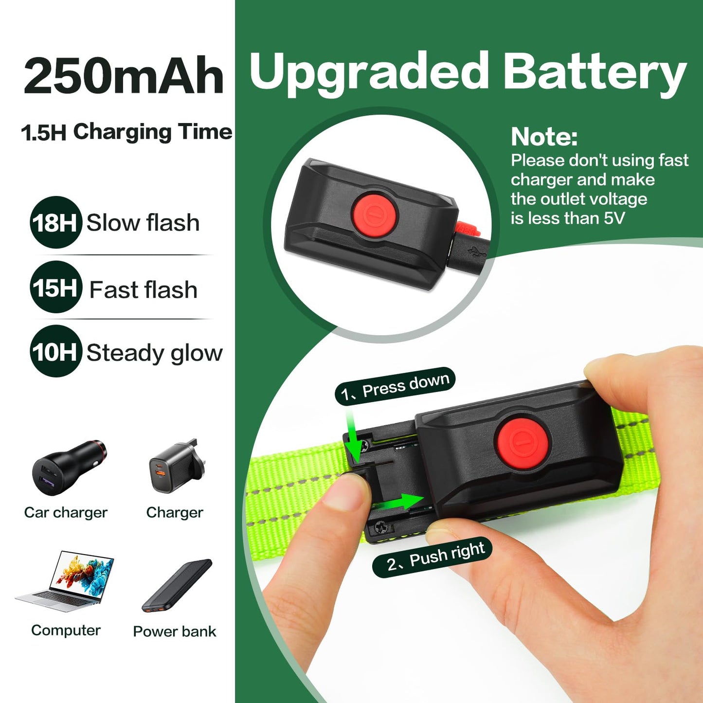 Light Up Dog Collar for Night Walking Flashing, LED Dog Collar Light Rechargeable Reflective Dog Collar Water-Resistant Adjustable Size Dog Collars for Medium Dogs