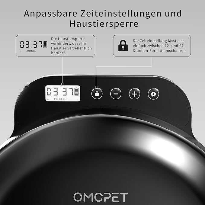 Automatic Cat Feeder Wet Food, Whisker-Friendly Automatic Cat Food Dispenser True 4-Meal Design with Locking Lid, Smart Timer Feeder for Wet Cat/Dog ,2-Ice Packs, Easy to Clean (Black)