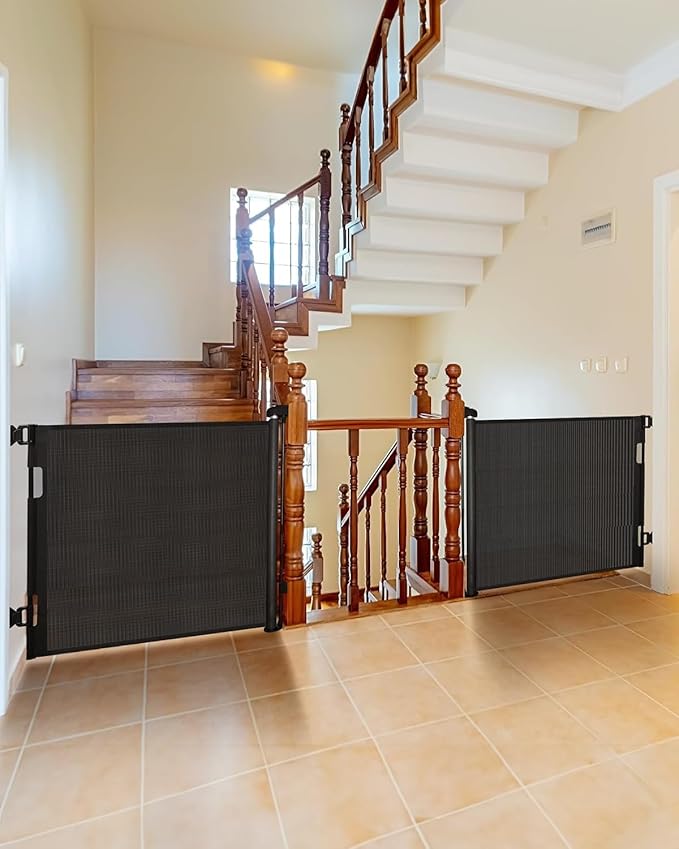 (2 Pack) Retractable Baby Gate for Doorways and Stairs, Mesh Safety Gate for Pet, Indoor & Outdoor Use, One-Hand Operation, Easy Installation, 33.6" Tall, Expands to 55" Wide(Black,33.6"x55")