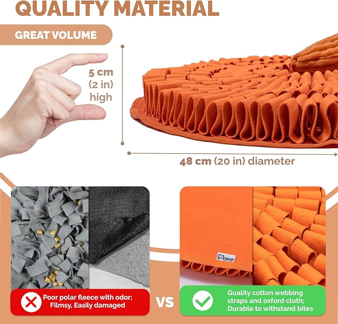 POPUPJOYS Durable Hide & Seek Snuffle Mat for Dogs, 2-in-1 Enrichment Puzzle Toy with Detachable Tail & Squeaker, Adjustable Difficulty Level with Suction, Machine Washable, Gift-Ready (Fox)