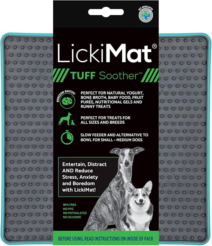LickiMat Tuff, Heavy-Duty Soother, Dog Slow Feeder Lick Mat, Boredom Anxiety Reducer; Perfect for Food, Treats, Yogurt, or Peanut Butter, Fun Alternative to a Slow Feed Dog Bowl, Turquoise