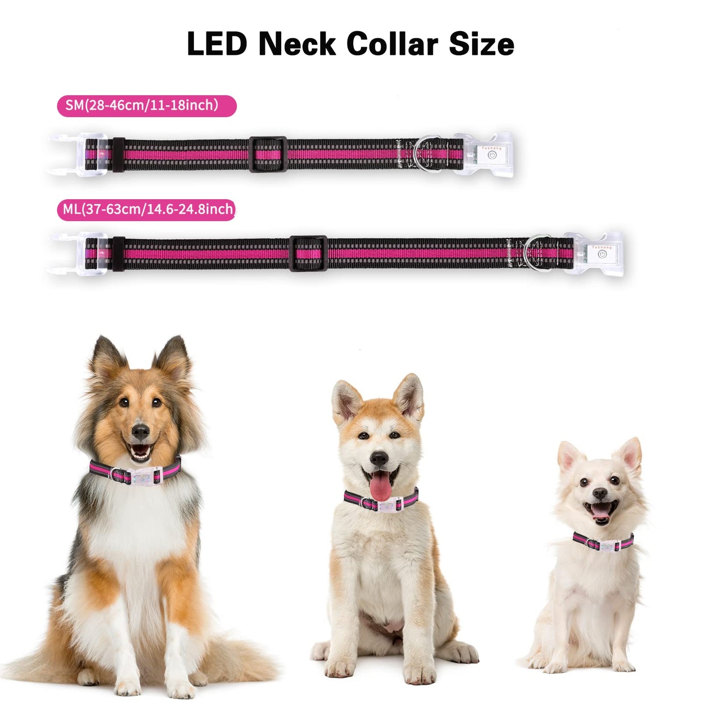 YUSHANG Buckle Glow Dog Collar Light,Adjustable Flashing LED Dog Collar Rechargeable Waterproof,Light Up Dog Collars Lights for Medium,Large Dogs- ML(Neck:14.17-24.8")