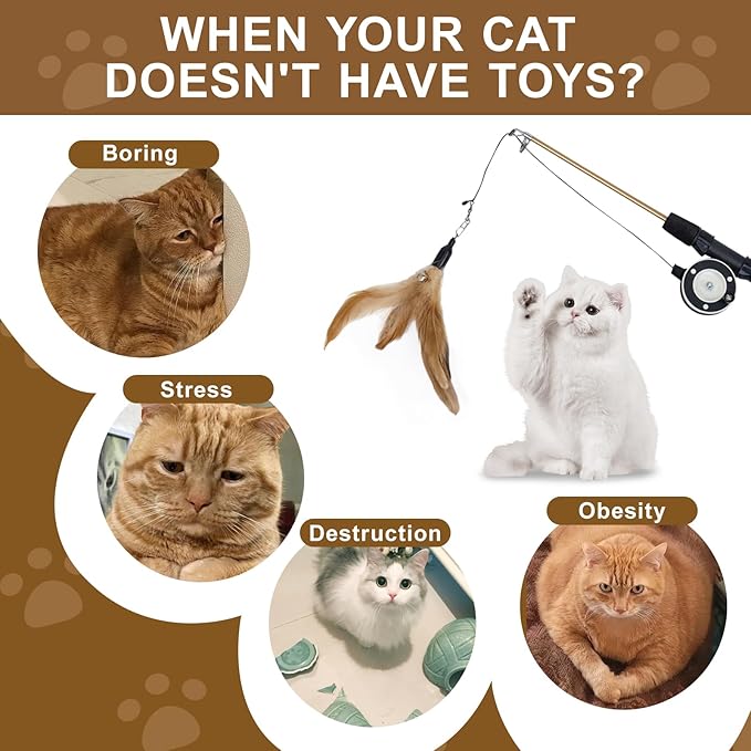 2-Pack Cat Wand Toys with Feather & Silvervine Stick – Adjustable 16"-28" Interactive Cat Teaser Toy for Indoor, Elastic String with Bell – Durable, Bouncy & Irresistible Catnip Alternative