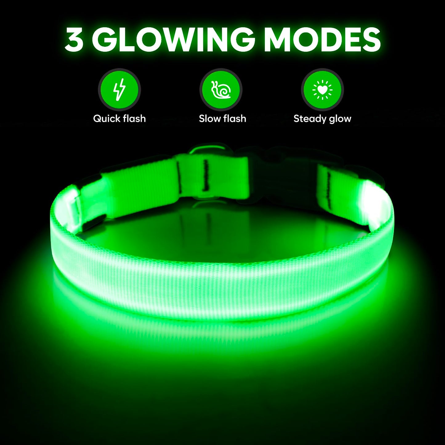 Illumifun LED Dog Collar, Light Up Dog Collar Rechargeable Glow in Dark Pet Collar Safety Dog Lights for Night Walking Camping (Green, Large)