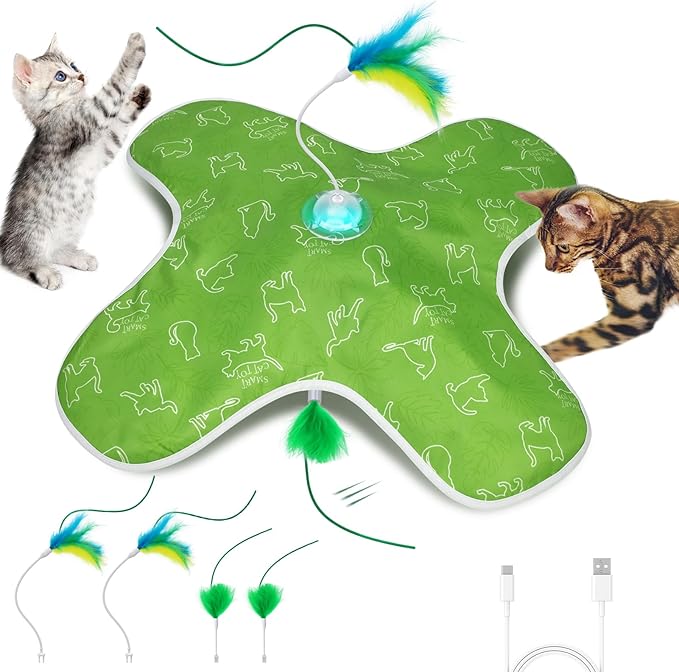 Interactive Cat Toys Rechargeable, Hide and Seek Kitten Toy with Touch Activated, Moving Concealed Feather, Tumbler Toy Design, Automatic Cat Toys for Indoor Cats to Chase and Exercise