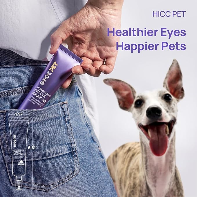 HICC PET Dog Eye Gel, Vet-Recommended Dog Eye Infection Treatment, Tear Stain Remover, Soothes Irritation, Moisturizes Dry Eyes, Pet Eye Drops Ointment Alternative for Dogs, Cats, Horses. 2 fl oz