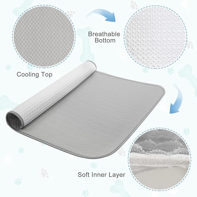 Summer Dog Cooling Mat Washable Ice Silk Self Cool Pad for Medium Dogs and Cats, 40x28in Pet Sleeping Pad for Crate, Bed, Indoor & Outdoor Floor, Car Seats