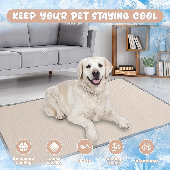 Summer Dog Cooling Mat Washable Ice Silk Self Cool Pad for Small Dogs and Cats, 27x22in Pet Sleeping Pad for Crate, Bed, Indoor & Outdoor Floor, Car Seats