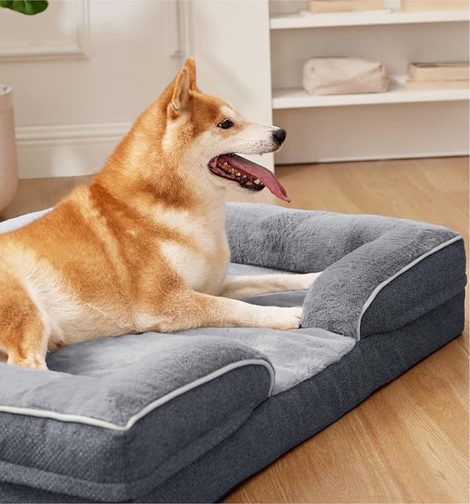 Made4Pets Orthopedic Dog Bed for Medium Large Dogs, Supportive Foam Medium Large Pet Bed Sofa with Washable Removable Cover, Waterproof Dog Couch Bed, Non-Slip Bottom and Egg-Crate Foam, Grey