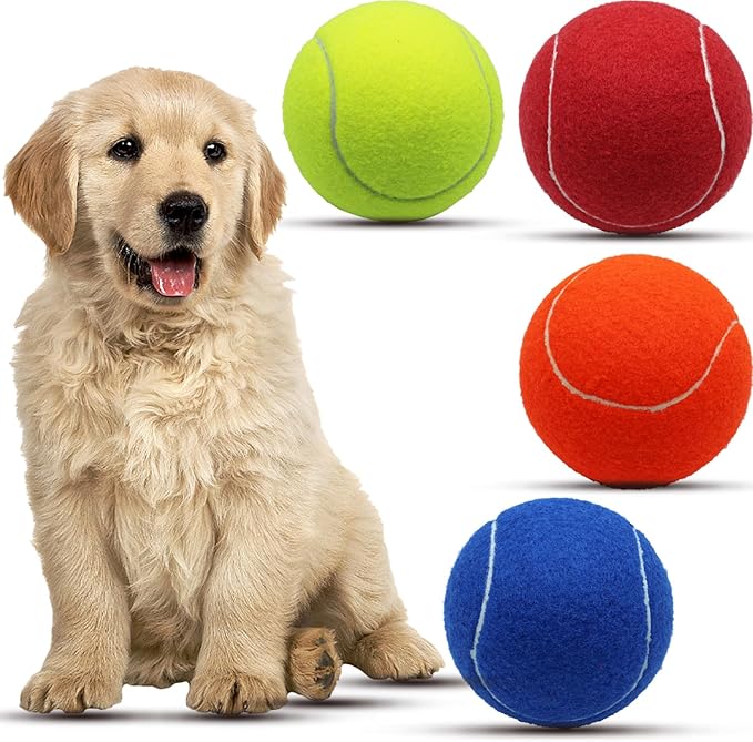 Magicorange Large Tennis Balls for Dogs, 4 Pack 4 Inch Big Tennis Ball Pet Chew Toy Large Balls for Outdoor/Indoor Sports(Multicolor, 4 Pack)