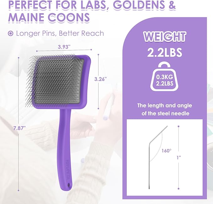 Large Slicker Brush for Dogs - 3PC Pet Grooming Kit - Undercoat Rake & Stainless Comb | Long Pins Remove Mats on Poodles, Golden, Labradoodles | Thick Coat Deshedder for Dogs, Cats, Purple