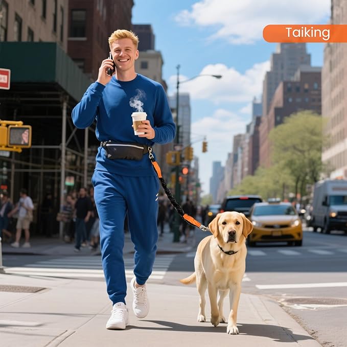 Hands Free Dog Leash with Lightweight Running Belt, Bungee Leash for Running Walking Hiking Adjustable,Reflective,Durable,Heavy Duty for Small,Medium,Large Dogs (8–120 lbs)(Red)