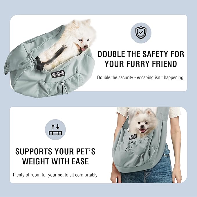 Dog Carrier Sling - Extra Wide Padded Shoulder Straps, Adjustable Hands-Free Small Dog Camier, Ergonomic Design for Travel and Daily Walks, for Small Dogs and Cats 12 lbs, (Light Grey)