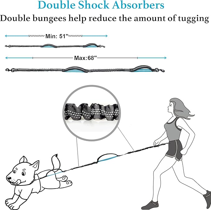 iYoShop Retractable Hands Free Dog Leash - Dual Handle Bungee Waist Leash for Small, Medium and Large Dogs (Small, 8-25 lbs, Black)